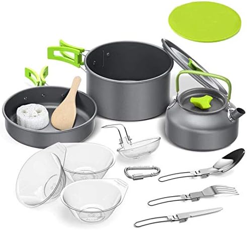 Camping Cookware Kit,Outdoor Cooking Set with Kettle,Lightweight Camping Pot and Pan for 2 to 3 People Camping,Hiking,Picnic