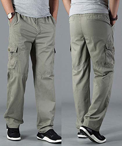 Banana Bucket Men's Full Elastic Waist Loose Fit Lightweight Workwear Pull On Cargo Pants Khaki #TOP2