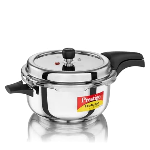 Prestige 5L Deluxe Alpha Svachh stainless steel Pressure Cooker|Outer lid|Ideal for 5-7 persons|Deep lid for spillage control|Gas & induction compatible|Silver