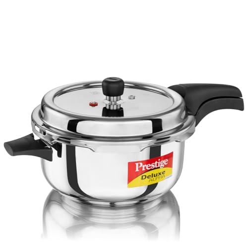 Prestige 5 Litre Stainless Steel Deluxe Alpha Svachh Outerlid Deep Pressure Pan (Pressure Cooker)|10...