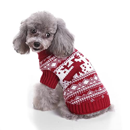 Christmas Red Reindeer Sweater For Small Dogs Cats 100% Cotton Handmade Woven Puppy Shirt Winter Warm Outfits Clothes S #TOP2