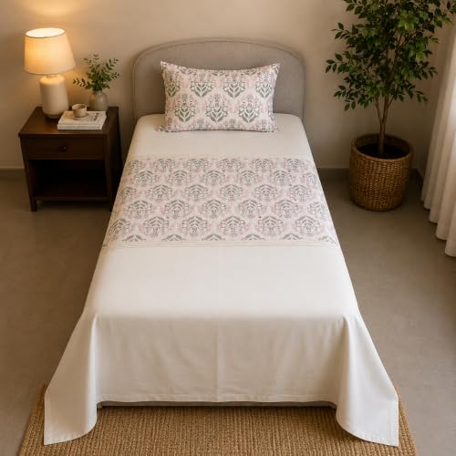 Image of Linen Home Cotton Percale Flat Bedsheet Set Single Size Sequence Pink