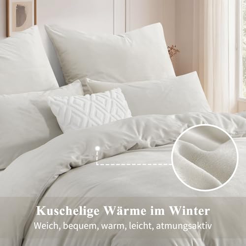 Aisbo Winter Plüsch Bettwäsche 220x200 3teilig Beige - Flanell Flauschige Warme Bettbezug und 2 Kissenbezüge 80x80 cm… – Ansicht 4