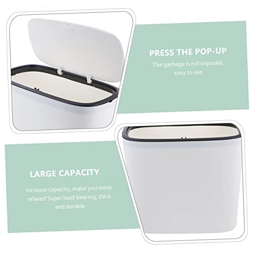 Caneca de basura rectangular blanca con tapa a presión miniatura 4