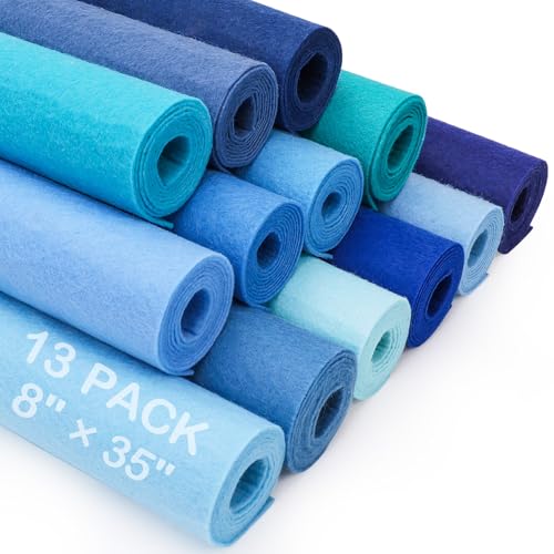 MITINU 13 Pcs 8x35 Large Stiff Felt Fabric Sheets 1.2mm Thick Nonwoven Felt for DIY Crafts Patchwork Sewing & Home Decoration Projects (Blue Themed Colorful Series)