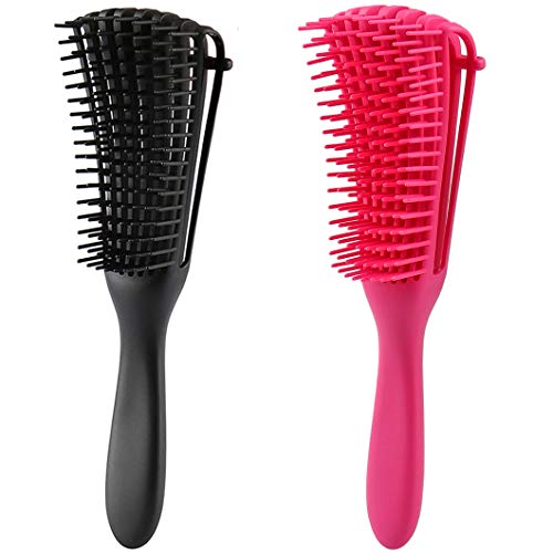2 Pack Detangling Brush Hair Detangler for for Natural Hair Afro America Textured 3a to 4c Kinky Curly Wavy Coily Thick Dry Wet Hair Eliminate Knots No Pull No Pain ( Black & Hot Pink )