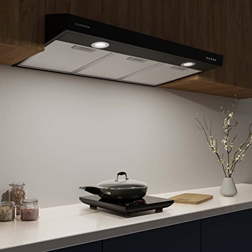 Ciarra Under Cabinet Range Hood 30 Inch With Anti-Fingerprint Design, Ductless Vent Hood For Kitchen With 3 Speed Exhaust Fan, Push Button Control, Ducted And Ductless Convertible, Black #TOP3