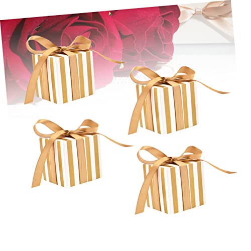 Cabilock 50 Pcs Gift Candy Boxes Gift Box Chocolate Boxes Square Boxes Birthday Present Korean Golden Striped Candy Box #TOP5