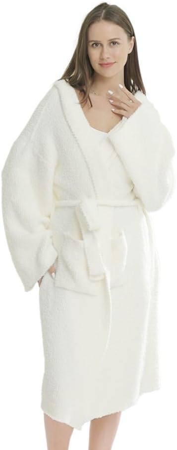 DOOWELL Women's Knit Lightweight Absorbent Robes, Soft Spa Bathrobe Loungewear with Pockets