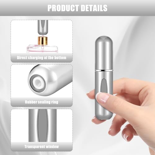 Image of Portable Mini Perfume Atomizer Bottle, 5ml /0.17oz Refillable Spray, Scent Pump Case, Travel Atomizer (Matte Silvery)