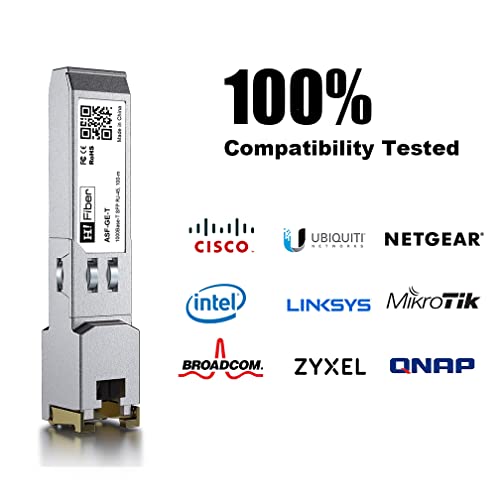 Image of H!Fiber 1G SFP to RJ45 Module, 1000Base-T Gigabit Ethernet Copper SFP Transceiver, 1.25Gb for Cisco GLC-T /SFP-GE-T, Meraki MA-SFP-1GB-TX, Mikrotik, Ubiquiti UniFi UF-RJ45-1G, Intel, Netgear, 100m
