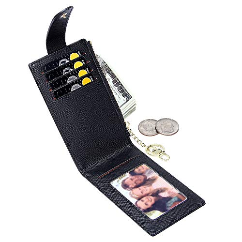 Image of Badiya Slim Women Wallet RFID Blocking Bifold Compact 9 Card Slots Holder Wallets Soft Leather with Zipper Coin Pocket 2 ID Window