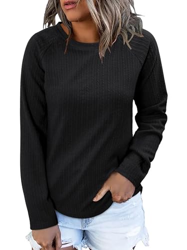 ONLYSHE Womens Shirts Long Sleeve Crewneck Tunic Tops Casual Lightweight Knit Solid Color Sweatshirts Trendy Blouse Basic Tee
