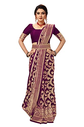 Image of TRENDMALLS Women's Banarasi Silk Saree with Unstitched Blouse Piece