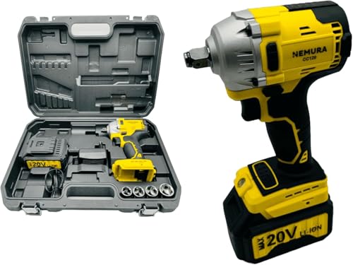 Nemura Clé à Choc Sans Fil 20V - Déboulonneuse Puissante 0-2500 tpm - Clef Electrique Couple max.420Nm - Taux d'Impact 0-2900 imp/min - 1 Batterie 3000mAh et 1 Chargeur rapide - Marque Française