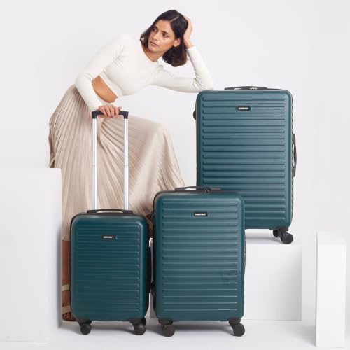Image of Assembly Stark Dual-Tone Trolley Bag Set of 3-20, 24, 28 Inch (55, 65 & 75 cm) Hard Shell Polycarbonate Luggage Set with TSA Lock 8 Spinner Wheels Green