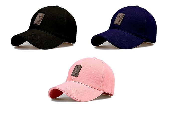 Image of rytoria Combo 3 Pcs Cap for Men and Women Unisex Cotton Caps Adjustable Strap Free Size Summer Sports Cricket Gym Dance
