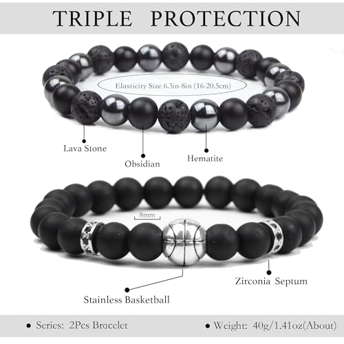 Black Obsidian Bracelet for Men - Black Tourmaline Beaded Bracelets - Mens Bracelet Set 8MM Black Onyx Hematite Lava Stone Beads Triple Protection Bracelet for Men Women Gifts2