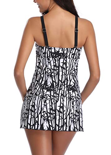 AOQUSSQOA-Damen-Bauchweg-Tankini-Grosse-Groesse-Badeanzug-mit-Shorts-Black-Streifen-Push-up-Bademode-Figurformend-Schwangerschaft-Badekleid