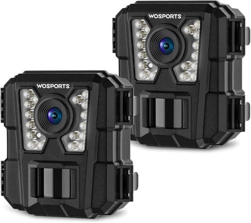WOSPORTS Mini cámara de rastreo, paquete de 2 24 MP 1080P HD, cámara de caza con visión nocturna activada por movimiento, cámara de juego para monitoreo de vida silvestre