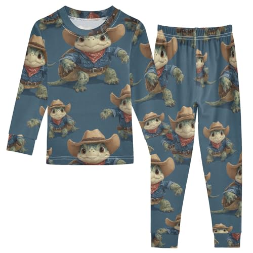 Pajama Sets Long Sleeve Cowboy Turtle Pattern Soft Comfy Sleepwear 2 Piece PJS 3-8T