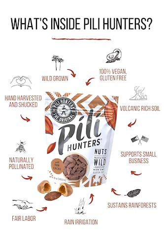 Pili Hunters - Wild Sprouted Pili Nuts, Raw Cacao (4 oz Bag) Vegan Snack for Low Carb Energy, Gluten Free, Superfood, As Seen on Shark Tank