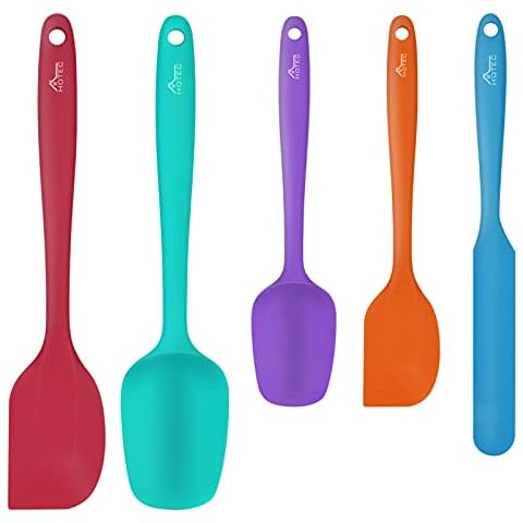 Hotec 5 Pieces Food Grade Silicone Spatulas Spoon Set Kitchen Utensils for Baking, Cooking, and Mixing High Heat Resistant Rubber Spatula Non Stick Dishwasher Safe BPA-Free Multicolor Cover