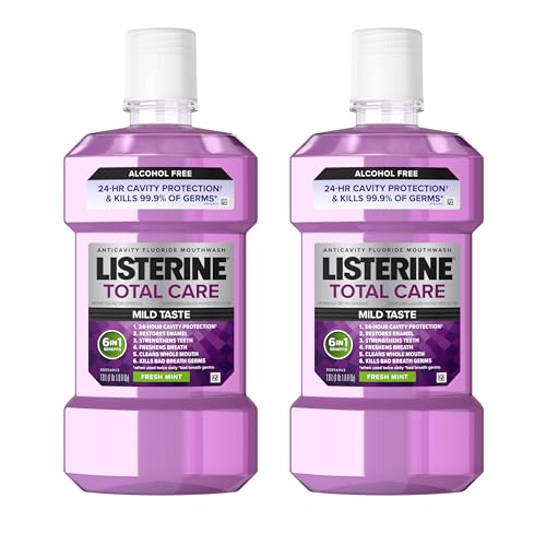 Listerine Total Care Alcohol-Free Anticavity Mouthwash, 6 Benefit Fluoride Mouthwash