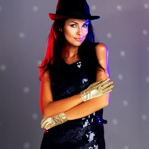 Kurze Goldener Handschuhe Kostüm Lederhandschuhe, Cosplay Opera Party Bühnenhandschuhe, Handschuhe für Bühnenauftritte Damen Herren Party Kostüm Handschuhe, Mottoparty, Halloween, Fasching Karneval