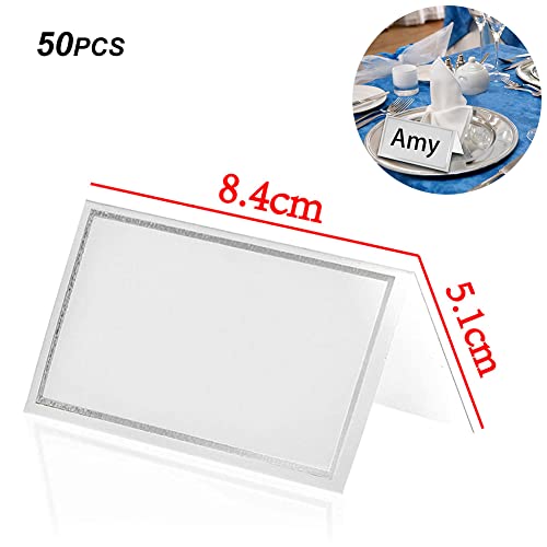 50 Pieces Place Cards, Name Cards for Table Setting Table Place Cards, White Cardstock with Silver Foil Edge - Image 2
