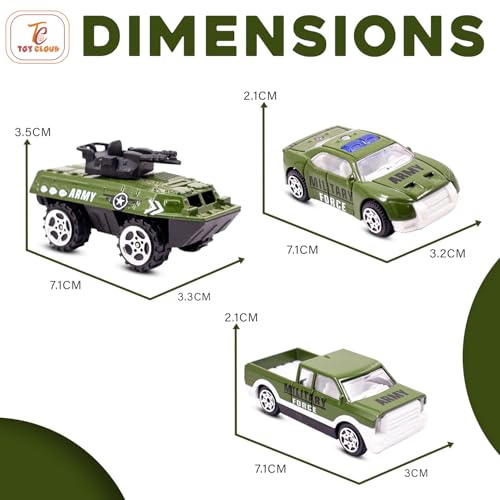 Image of Toy Cloud Free Wheel Die-Cast Metal Military Vehicle Set of 3, 1:64 Scale Model Vehicles Toys (Armored Truck, Pick-Up Truck, and Sports Car)