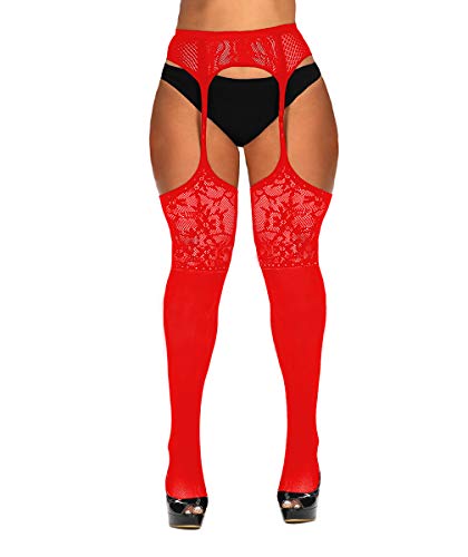 CURRMIEGO Womens Fishnet Suspender Tights plus size patterned pantyhose Stockings 2-Pairs (Black S005, Plus)