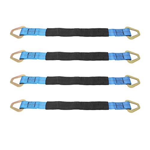 NovelBee 4 Pack of 24 x 2 Axle Strap with Protective Sleeve and D-Ring for Securing Car Transport (Blue)