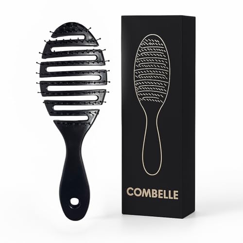 Image of Combelle Curved Vented Hair Brush, 21 cm, Black | Detangling Comb for Wet, Dry, Curly, Thick Hair | Faster Blow Drying, Anti-Frizz, Heat-Resistant for Women, Men & Kids (Black)
