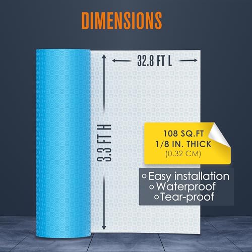 Image of Uncoupling Membrane, Tile Underlayment, Floor, 3.3 ft x 32.8 ft / 108 Sq Ft
