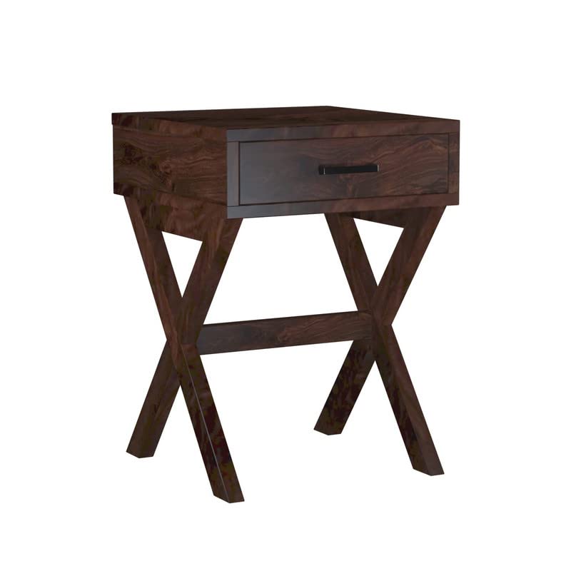 Image of Solid Wood Sheesham Sofa Side Table with 1 Drawer - Walnut Finish