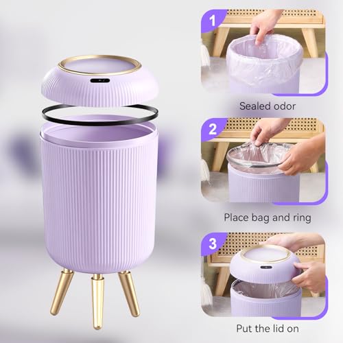 Image of Motion Sensor Bathroom Trash Can with Lid, 3 Gallon /11L Automatic Bathroom Wastebasket,Touchless Trash Bin with Removable Legs for Kitchen,Office,Toilet,Bedroom,Smart Sensor Trashcan-Purple