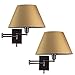 Kira Home Cambridge 13" Swing Arm Wall Lamp - Plug in/Wall Mount + Golden Bronze Fabric Shade, 150W 3-Way, Black Finish, 2-Pack