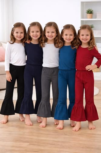 Image of T2F Girls Flared Leggings Pack of 5 | Cotton Stretch Bell Bottom Pants | Soft Comfortable for Kids