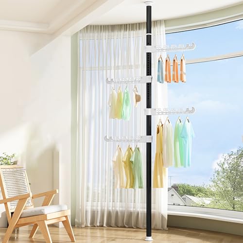 洗濯物干し 室内 突っ張り棒 伸縮 幅1.1M~3.3M 物干しスタンド 室内 折りたたみ式翼 大容量 室内物干し コンパクト 収納 軽量 省スペース 物干し竿ノーパンチ伸縮ロッド つっぱり式 ステンレス 倒れない 耐荷重15kg 錆びにくい ラック おし