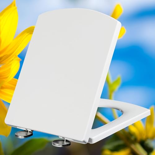 KSQP Premium Wc Sitz Eckig Absenkautomatik Toilettendeckel Eckig Weiß Wc Deckel Klobrille mit Absenkautomatik Toilettensitz Einfach Installieren und Reinigen,white-37 * 47cm