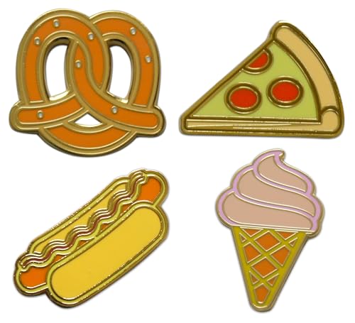 Image of Novel Merk Ice Cream, Pretzel, Pizza & Food Lapel Pin, Hat Pin & Tie Tack Set - with Clutch Back