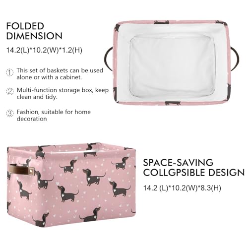 Image of Aslsiy Storage Basket Dachshund Dogs and Hearts Pink-1 Nursery Bins Baby Canvas Box Clothes Shelf Basket Laundry Hampers 2 Pcs