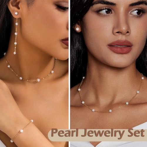 18 Pcs Pearl Jewelry Set - Women's 1920s Style Simulated Pearl Earrings, Necklace and Bracelet Gift Set4