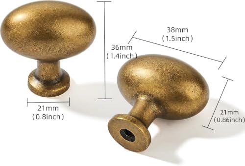 khtumeware 10 Pack 1-1/2 Inch(38mm) Antique Brass Cabinet Knobs Dresser Knobs Oval Drawer Knobs Kitchen Cabinet Hardware Egg Knobs for Dresser Drawers - 1