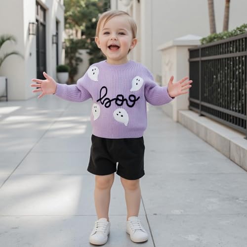 Toddler Baby Boys Girls Halloween Sweater Knitted Pumpkin Embroidered Long Sleeve Pullover Sweatshirt Winter Clothes2