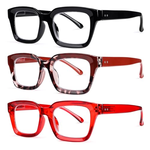 Image of JOSCHOO 3 Pack Reading Glasses Blue Light Blocking Computer Spring Hinge Readers for Women Men