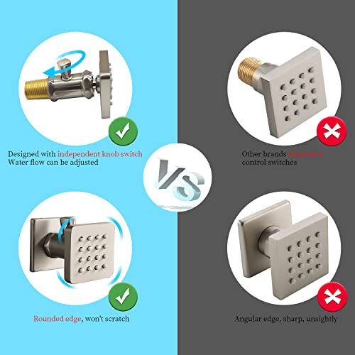 Backnets (Upgrade) Solid Brass Shower Body Spray Massage Nozzle Wall Jets, Flow Can Be Controlled, Showerhead Can Swivel (4Pcs, Brushed Nickel) #TOP2