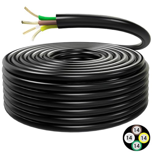 Lcrslitx 100FT 4-Way Trailer Wire 14 Gauge 4 Conductor Towing Cable 30% High Copper CCA Color-Coded Weatherproof Trailer Wiring Harness for RV Camper Boat Utility White Brown Yellow Green