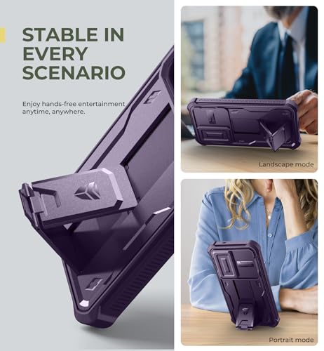 Image of Dexnor for Samsung Galaxy S25 Case with Built-in Slide Camera Cover& Screen Protector&Kickstand,Heavy-Duty Shockproof Rugged Case Full-Body Bumper Protective Cover for Galaxy S25(2025),Phantom Purple